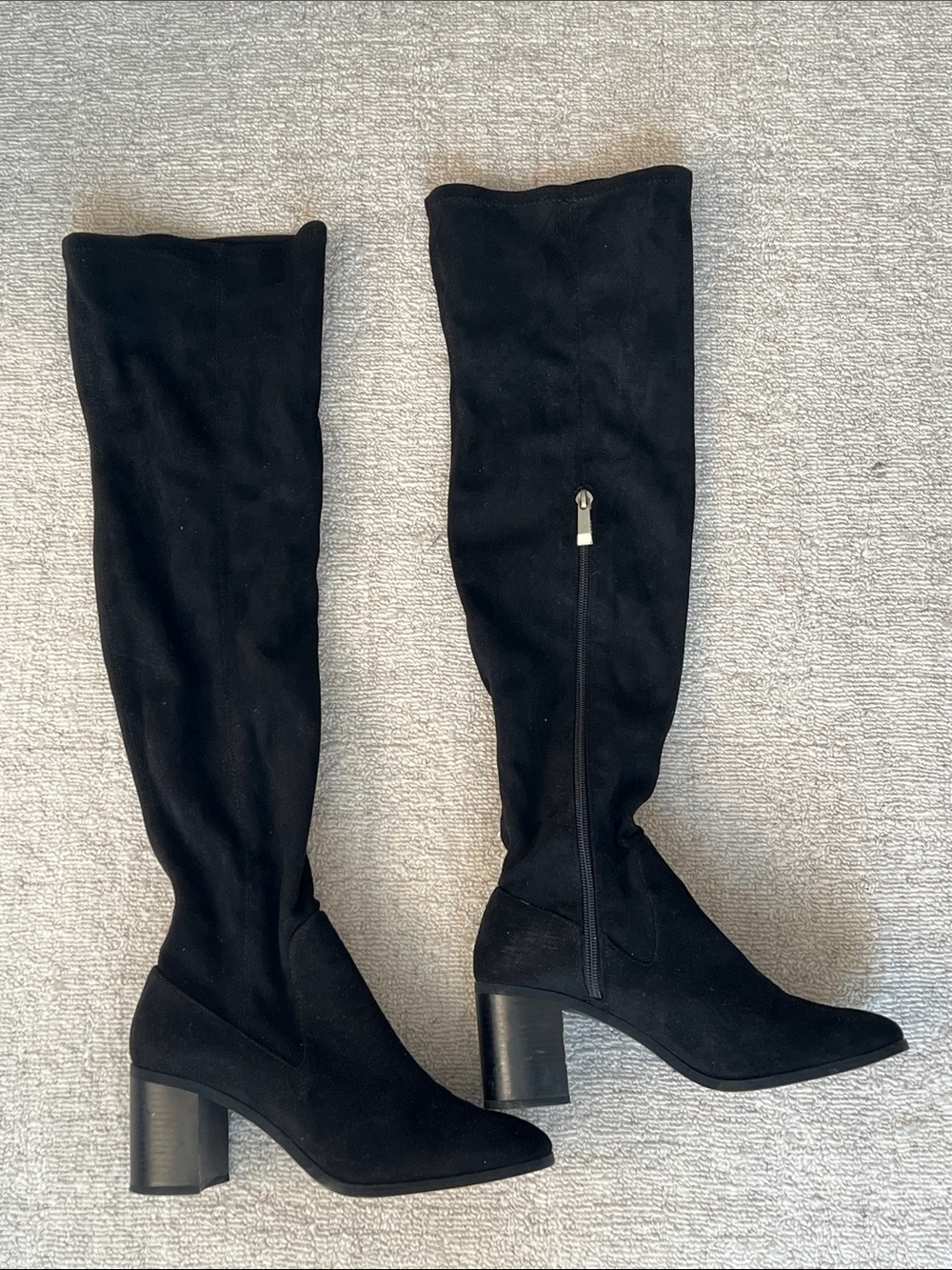 Zara Women's Black Over the Knee-High Block Heel Suede Boots